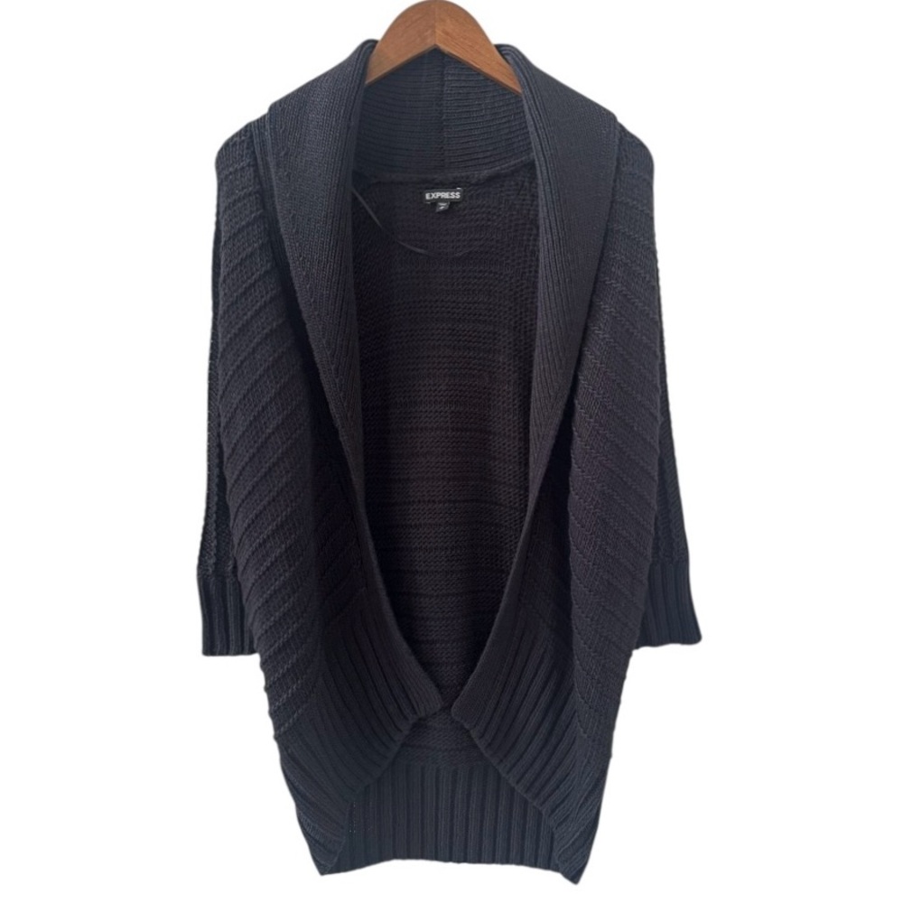 NEW Express Black 3/4 Sleeve Open Wool Blend Cardigan Sweater Size Small